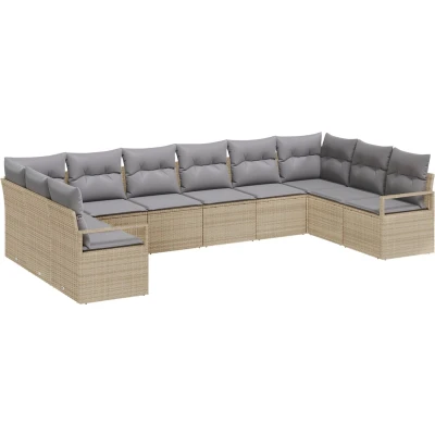 Afbeelding van vidaXL 10 delige tuinsofa set met kussens Beige Poly Rattan