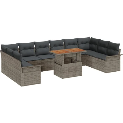 Afbeelding van vidaXL 11 delige Tuin Sofa Set met Kussens Grijs Poly Rattan