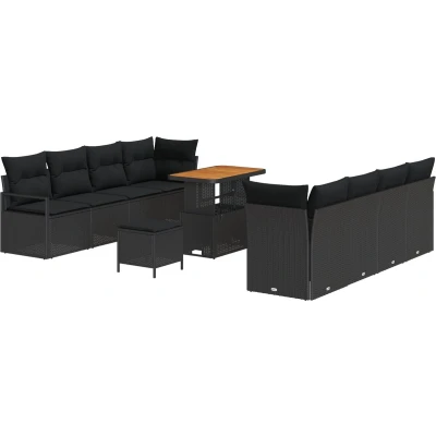 Afbeelding van vidaXL 11 delige Tuin Sofa Set met Kussens Zwart Poly Rattan Acacia