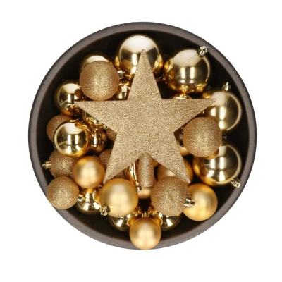 Afbeelding van Kerstballen met piek 33 stuks goudkleurig 5 6 8 cm