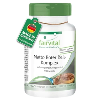 Afbeelding van Fairvital Natto Red Rice Complex 90 capsules met monacoline K en nattokinase op kwaliteit getest hoog gedoseerd 100% veganistisch Made in Germany