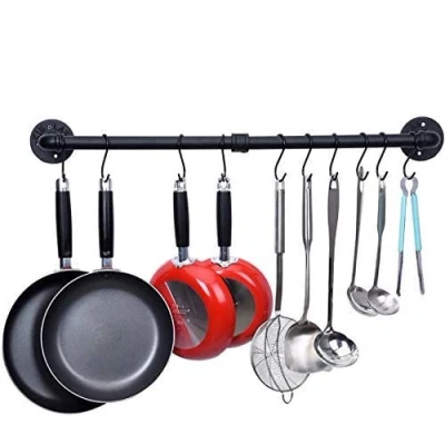 Afbeelding van Pot Rack wandmontage, Pan Hanger Rail Bar met 10 haken, Keukengerei Organizer, opknoping rek, zwart