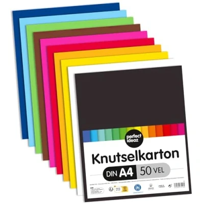 Afbeelding van perfect ideaz 50 vel DIN A4 fotokarton gekleurd, knutselpapier, doorgeverfd, 10 verschillende kleuren, 300 g/m², gekleurd tekenpapier voor knutselen, set gekleurde vellen, doe het zelf