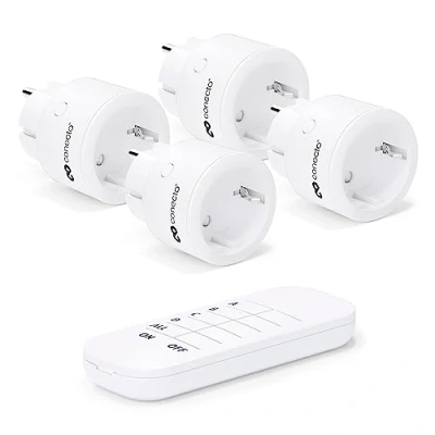 Afbeelding van conecto® Draadloze stopcontactenset: 4 x draadloos stopcontact en 1 afstandsbediening, binnen, 2300 watt, compact design, wit