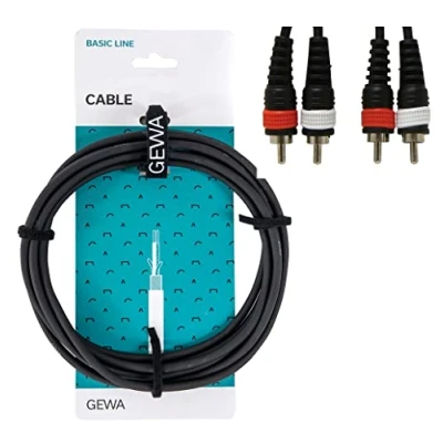 Afbeelding van GEWA Twinkabel Basic Line 1,5m, zwart, 2x 6,3 mm mono jack cinch, 190210