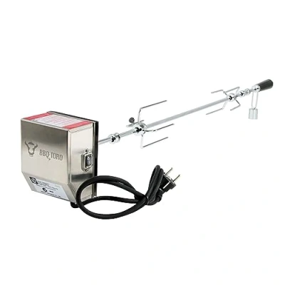 Afbeelding van BBQ Toro Grillspiesset 90 cm, 220 V 240 roestvrij stalen motor, 2 x vleespennen, lagers, contragewicht en motorhouder, draaispies voor gasgrill, rotisserie, draaispies, elektrisch