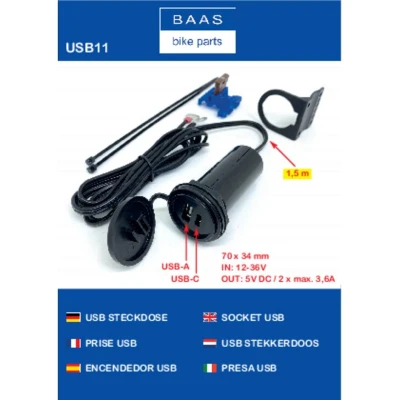 Afbeelding van BAAS USB TWIN BORDSTECKDOSE mit Halter BasUSB boordcontactdoos met houder