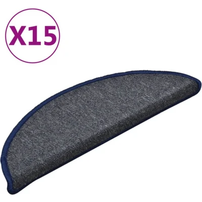 Afbeelding van VidaXL Trapmatten 15 st 56x17x3 cm donkergrijs en blauw