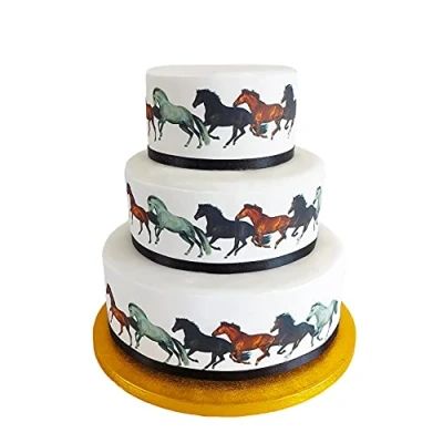 Afbeelding van Eetbaar decoratief lint, motief: galoperende paarden, ponys, ideaal voor het versieren van je taarten, eenvoudig te gebruiken