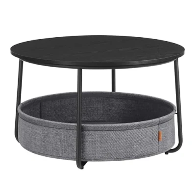 Afbeelding van VASAGLE Salontafel rond, tafel met opbergruimte, bijzettafel, woonkamertafel mand van stof, modern, metalen frame, inktzwart leigrijs LCT244B56