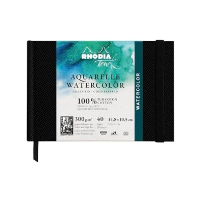 Afbeelding van RHODIA TOUCH 116136C aquarelnotitieboek, 100% katoen, fijne korrel, 300 g/m², A6, liggend formaat, 40 pagina&#039;s niet microgeperforeerd, hardcover Watercolor Book
