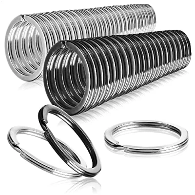 Afbeelding van COM FOUR® 50x sleutelhangers van ijzer, reeks metalen ringhangers, plat, zilverkleurig en mat zwart voor de sleutelring, Ø 25 mm (050 stuks mix plat)