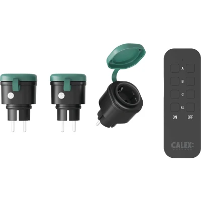 Afbeelding van Calex Draadloze Schakelset 3x Schakelaar stekker + Afstandsbediening Bediening voor Buiten 3680W Plug &amp; Play Zwart