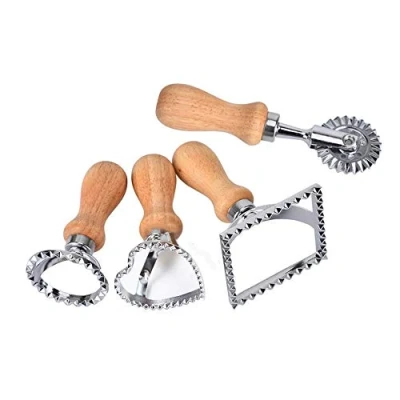 Afbeelding van Bkrdty Ravioli Stempelset 4 stuks Pasta Maken Gereedschap Vierkant Rond Hart Wiel Maker Mold met Houten Handvat voor Empanadillas Cookies Dumplings