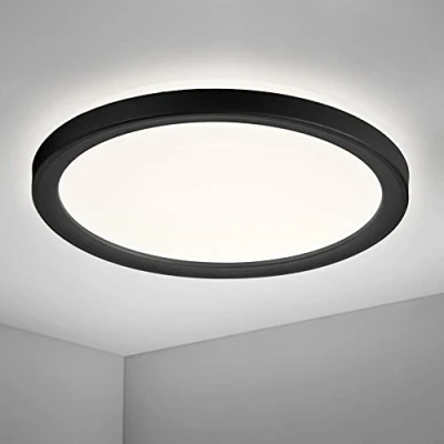 Afbeelding van Navaris ronde LED plafondlamp Lamp voor aan het plafond Ultra plat Met indirecte verlichting Moderne plafonniere in zwart 19 cm 12W