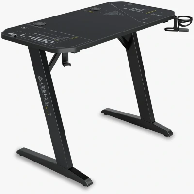 Afbeelding van SENSE7 Bureau Nomad Cybernetic, gamingtafel 120 x 60 cm, pc tafel met hoofdtelefoonhaak, bekerhouder, controllerhouder, gaming computertafel koolstofvezeloppervlak, ergonomische gamingbureau