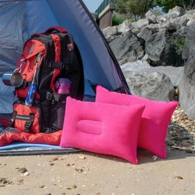 Afbeelding van TRIXES Opblaasbaar kussen voor reizen of kamperen Opblaaskussen Roze 2 pack
