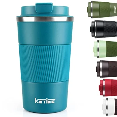 Afbeelding van Reismokken, KETIEE 510ml geïsoleerde koffiebeker met lekvrij deksel, herbruikbare koffiebekers reisbeker, koffiemok dubbelwandige koffiemok, roestvrijstalen thermische mok voor warme koude dranken, blauw