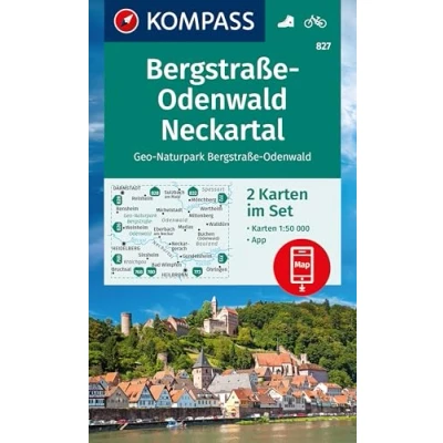 Afbeelding van KOMPASS Wanderkarten Set 827 Bergstraße Odenwald, Neckartal, Geo Naturpark Odenwald (2 Karten) 1:50.000: inklusive Karte zur offline Verwendung in der App. Fahrradfahren.