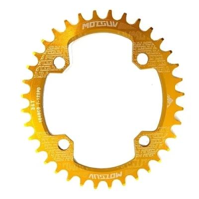 Afbeelding van RaamKa kettingblad 104BCD ovale MTB smalle brede mountainbike fiets 32T 34T 36T 38T crankstel enkele tand plaat onderdelen 104 BCD kettingring (kleur: Glod ovaal)