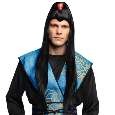 Afbeelding van Boland Pruik Samurai Zwart steil lang Mannen Ninja