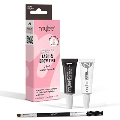 Afbeelding van Mylee Express Wimper &amp; Wenkbrauw Kit 2 in 1 No Mix Formule, Tint + Developer Gel Dubbelzijdige Borstel, Professioneel Verven, Langdurig Resultaat, Semipermanent, Snel Gemakkelijk (Donkerbruin)
