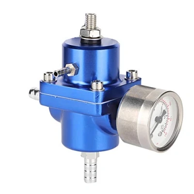 Afbeelding van Universele brandstofdrukregelaar, aluminiumlegering FPR brandstofdrukregelaar met manometerslang 0 140psi verstelbaar(blauw)