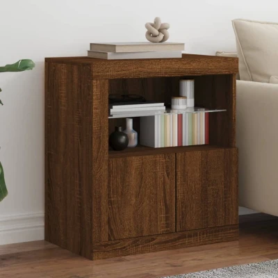 Afbeelding van Dressoir met LED verlichting 60,5x37x67 cm bruineikenkleurig