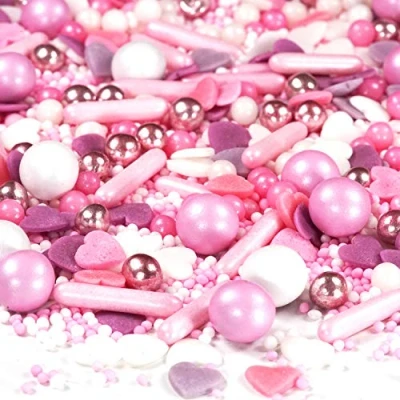 Afbeelding van STREUSEL Mix Doornroosje roze wit 180 g van GLÜCK kleurrijke sprinkles suikerstrooisel zijn perfect geschikt als taartdecoratie en koekjesdecoratie voor Kerstmis, kinderverjaardag, doop,