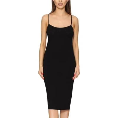 Afbeelding van Merry Style MS MS10 402 UW Dames Onderjurk Nachthemd lang ronde hals verstelbare Spaghetti bandjes Viscose Zwart 3XL
