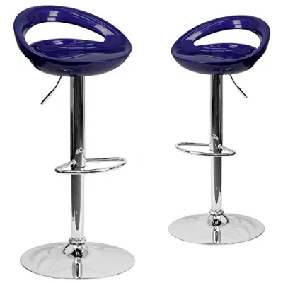 Afbeelding van Eigentijds zwart plastic instelbare hoogte barstool met chromen basis.