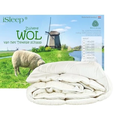 Afbeelding van iSleep Wollen Onderdeken 100% Wol Tweepersoons 140x200 cm Ecru