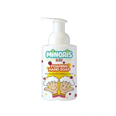 Afbeelding van Minoris Kids Schuimende Handzeep Zachte, Hypoallergene, Biologische &amp; Vegan Formule, pH 5.5 voor Gevoelige Huid, Watermeloen Aardbei Geur, Sulfaatvrij Parabeenvrij, 300 ml