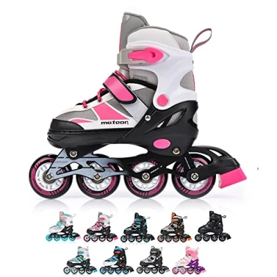 Afbeelding van meteor® Inline Skates voor Kinderen Jeugd Volwassen Ideaal Jongens en Meisjes Instelbare Maat (ROX Pink/Grey, M)