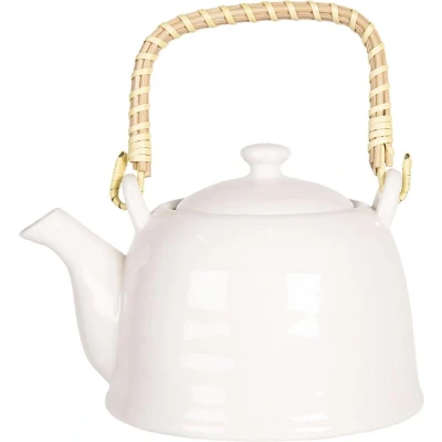 Afbeelding van Clayre &amp; Eef Theepot met Filter 600 ml Wit Porselein Rond Theekan