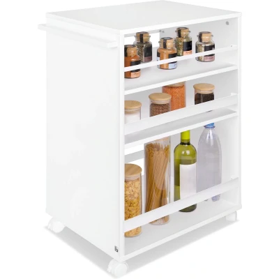 Afbeelding van bomoe Bengt Keukentrolley op Wieltjes 50x79x38 cm Serveerwagen Hout met 3 Planken &amp; FSC® werkblad Wit