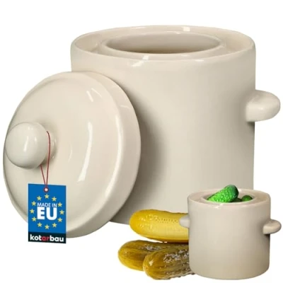 Afbeelding van KOTARBAU® zuurkool fermentatiepot pot 1,8 l aardewerk met deksel steengoed fermenteren permanente koolvat komkommerpot rumpan kimchi container