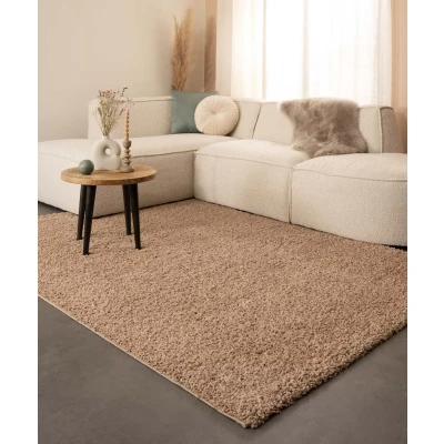 Afbeelding van Hoogpolig Tapijt/Vloerkleed Shaggy Trend Effen Beige 80x150 Cm