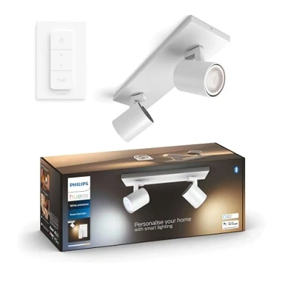 Afbeelding van Philips Hue Runner opbouwspot warm tot koelwit licht 2 spots wit 1 dimmer switch GU10