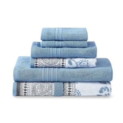 Afbeelding van Modern Threads 6 delig Garen Geverfd Jacquard/Solid Handdoek Set Ophelia Blauw