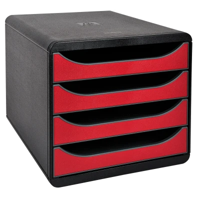 Afbeelding van Exacompta ref. 310718D Ladebox Bureau kantoor BIG BOX met 4 laden voor A4+ documenten Afmetingen: Diepte 34,70 x Breedte 27,80 Hoogte 26,70cm Zwart/Carmijnrood