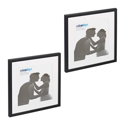 Afbeelding van Relaxdays fotolijst set van 2, 38,5 x cm, vierkant, staand of hangend, fotokader met passe partout, modern, zwart