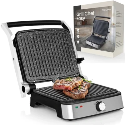 Afbeelding van Zeegma Grill Chef Easy 2in1 Elektrische &amp; Panini Toaster 2000W Non Stick Keramische Plaat Uitklapbare 180 Gril Temperatuurregeling Vaatwasserbestendig