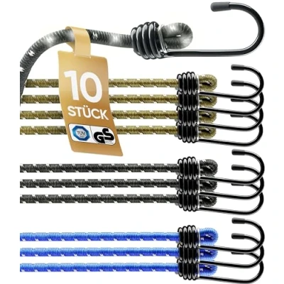 Afbeelding van HELDENWERK Set van 10 expanders, TÜV/GS getest, met haken, elastisch, in 30, 45, 75 en 100 cm, spanrubber haken voor transport, camping beveiliging, spankabel, rubberen spanner bagagespanner