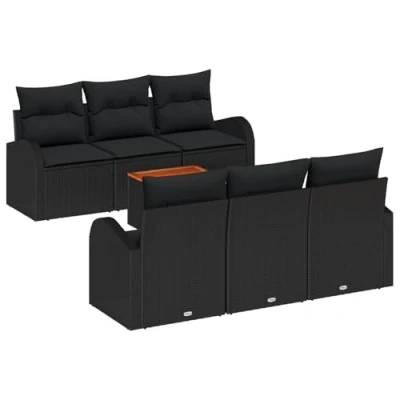 Afbeelding van vidaXL 7 delige Tuin Sofa Set met Kussens Zwart Poly Rattan Acacia