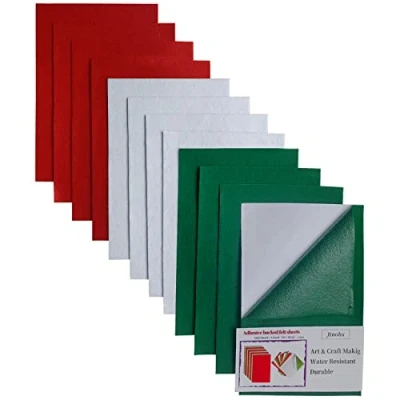 Afbeelding van zelfklevende vilten bladeren, 12 stuks kleefvilt, 20 x 30 cm vellen met achterkant voor het naaien van doe zelfwerkzaamheden (groen/wit/rood)