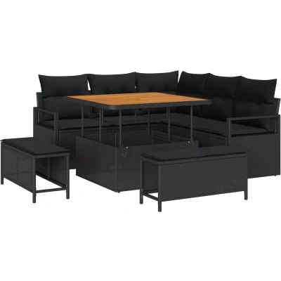 Afbeelding van vidaXL 8 delige Tuin Sofa Set met Kussens Zwart Poly Rattan Acacia