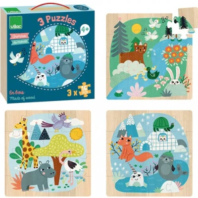 Afbeelding van Vilac 3 Houten Puzzels Dieren 16 st.