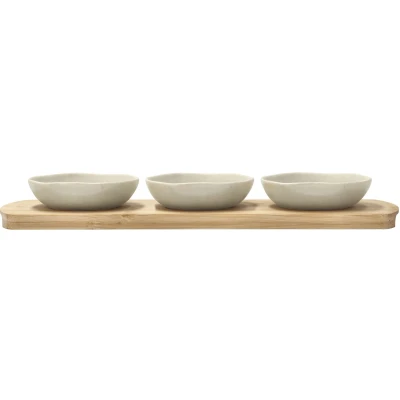 Afbeelding van Villa Collection Shoku bamboe dienblad met 3 schalen Beige
