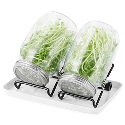 Afbeelding van DUNSOO Kiemglas, set van 2 stuks, 1000 ml, kiemglas met deksels en houders schalen, kiemglazen voor het kweken kiemen zaden